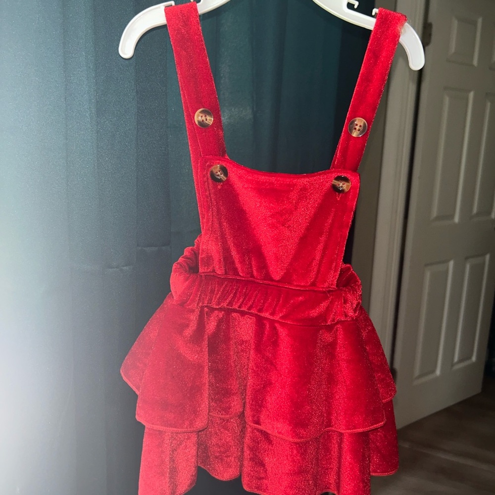 Red Velvet Overalls Christmas Dress for Baby Girl Kids Velvet Dress